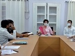 Congress General Secretary Priyanka Gandhi Vadra addresses a meeting with the party supporters at party headquarters, in Lucknow on Sunday. Congress General Secretary Priyanka Gandhi Vadra addresses a meeting with the party supporters at party headquarters, in Lucknow on Sunday.