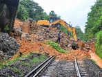 Heavy rainfall led to landslide between Mangalore Junction and Thokur railway station. (PTI Photo) Heavy rainfall led to landslide between Mangalore Junction and Thokur railway station. (PTI Photo)