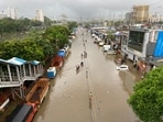 Mumbai rains: Waterlogging on LBS Road near Sion station in Mumbai on Sunday morning.(Pratik Chorge / HT PHOTO) Mumbai rains: Waterlogging on LBS Road near Sion station in Mumbai on Sunday morning.(Pratik Chorge / HT PHOTO)