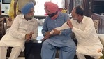 Congress leader Navjot Singh Sidhu with Minister of Jail and Department of Cooperation Sukhjinder Singh Randhawa and MLA Madan Lal Jalalpur and other leaders at his residence at Ghanaur village, in Patiala. (HT Photo) Congress leader Navjot Singh Sidhu with Minister of Jail and Department of Cooperation Sukhjinder Singh Randhawa and MLA Madan Lal Jalalpur and other leaders at his residence at Ghanaur village, in Patiala. (HT Photo)