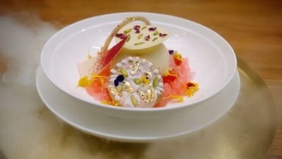 Vanilla and pepper kulfi: Kishwer made the famous Indian frozen dessert, kulfi by adding a little creativity to the dish. She topped it with a pistachio sable with intricate vanilla icing.  (Instagram/@kishwar_chowdhury)