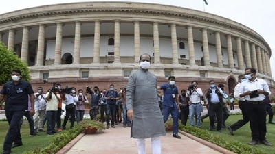 Lok Sabha Speaker Om Birla during an inspection of preparations for the forthcoming monsoon session at the Parliament House in New Delhi, India, on Monday, July 12, 2021. (Arvind Yadav / HT PHOTO) Lok Sabha Speaker Om Birla during an inspection of preparations for the forthcoming monsoon session at the Parliament House in New Delhi, India, on Monday, July 12, 2021. (Arvind Yadav / HT PHOTO)