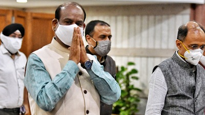 Lok Sabha Speaker Om Birla arrives to meet leaders of parties in the Lok Sabha, in New Delhi on Sunday. (ANI Photo)