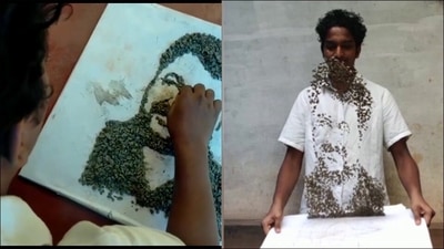 Kerala artist creates six-second portraits in air using stones (Twitter/ANI)