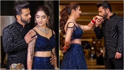 Rahul Vaidya and Disha Parmar look mesmerising in bespoke ensembles for post-wedding bash (Instagram/@dollyouup_bys) Rahul Vaidya and Disha Parmar look mesmerising in bespoke ensembles for post-wedding bash (Instagram/@dollyouup_bys)