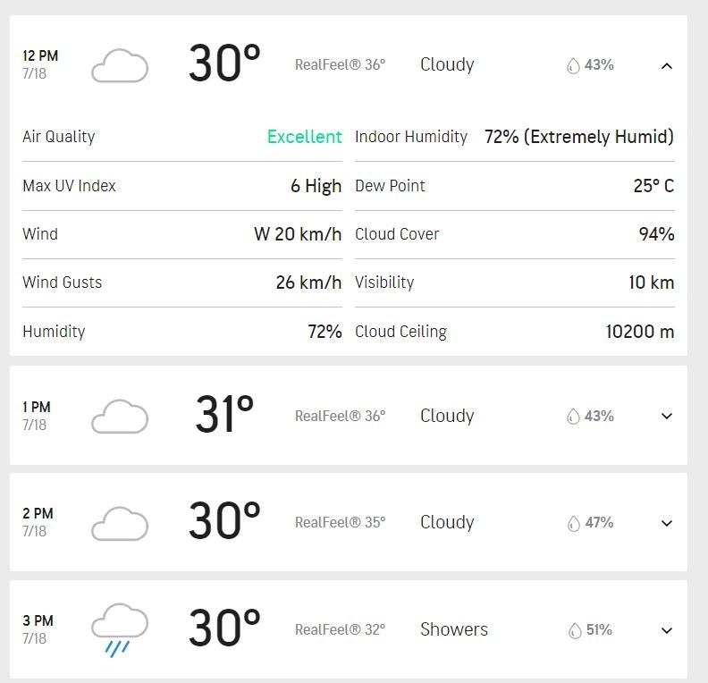 Weather forecast of Colombo for Sunday. (Accuweather/Screenshot)