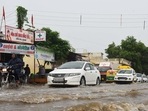 Gurugram traffic police issued regular updates over social media regarding areas that are severely waterlogged.(HT Photo) Gurugram traffic police issued regular updates over social media regarding areas that are severely waterlogged.(HT Photo)