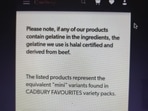 Cadbury issued a clarification after a screenshot claiming that the company uses gelatin in some of their products went viral. (Twitter) Cadbury issued a clarification after a screenshot claiming that the company uses gelatin in some of their products went viral. (Twitter)