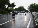 People head to work in Delhi near ITO as it rains on Monday morning. Monsoon in Delhi has been delayed by over two weeks. People head to work in Delhi near ITO as it rains on Monday morning. Monsoon in Delhi has been delayed by over two weeks.