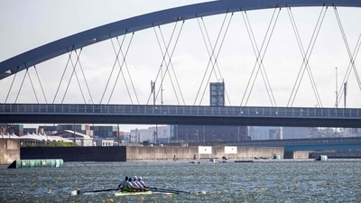 Members of Australia's men's rowing team train at the Sea Forest Waterway ahead of the Olympic Games in Tokyo on July 18. While the opening ceremony for the 2020 Tokyo Olympics is slated for July 23, a recent survey published by the Asahi newspaper says that two-thirds of people in Japan do not believe the country can host a safe and secure Olympics amid a fresh wave of coronavirus infections, Reuters reported. (Behrouz Mehri / AFP) Members of Australia's men's rowing team train at the Sea Forest Waterway ahead of the Olympic Games in Tokyo on July 18. While the opening ceremony for the 2020 Tokyo Olympics is slated for July 23, a recent survey published by the Asahi newspaper says that two-thirds of people in Japan do not believe the country can host a safe and secure Olympics amid a fresh wave of coronavirus infections, Reuters reported. (Behrouz Mehri / AFP)