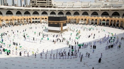 On Sunday, vaccinated Muslim pilgrims gathered in Saudi Arabia for the annual Hajj pilgrimage. This year the country has barred worshippers from abroad and also restricted entry from inside the kingdom due to the pandemic, Reuters said. The country has allowed only 60,000 people to come for Hajj this year. (Reuters) On Sunday, vaccinated Muslim pilgrims gathered in Saudi Arabia for the annual Hajj pilgrimage. This year the country has barred worshippers from abroad and also restricted entry from inside the kingdom due to the pandemic, Reuters said. The country has allowed only 60,000 people to come for Hajj this year. (Reuters)