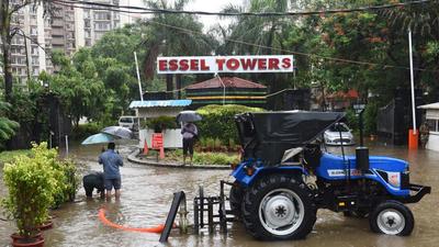 A motor pump was installed at Essel Towers to drain out the rainwater. (Vipin Kumar/HT PHOTO) A motor pump was installed at Essel Towers to drain out the rainwater. (Vipin Kumar/HT PHOTO)