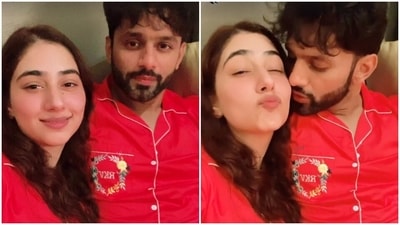 Disha Parmar with husband Rahul Vaidya after their wedding. Disha Parmar with husband Rahul Vaidya after their wedding.