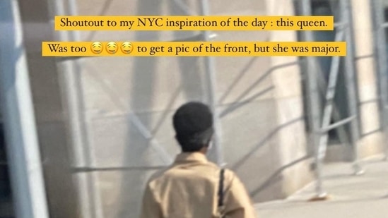Gigi shared the image that showed the model walking away, and captioned, “Shoutout to my NYC inspiration of the day: this queen…,” adding, “….was too… to get a pic of the front, but she was major”.(Instagram)