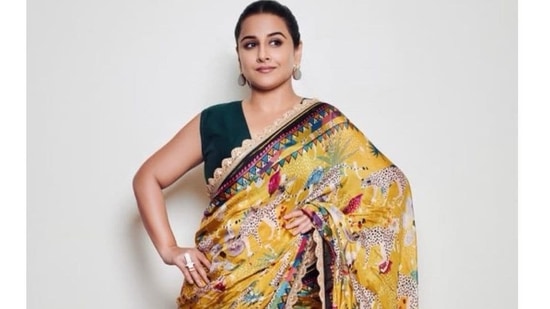 Vidya is seen wearing the Flora and Fauna printed saree by designer Devyani Mehrotra, the saree is printed on silk, detailed with gota lace and comes with a hot pink blouse. It is currently out of stock and is priced on the brand's website at <span class='webrupee'>₹</span>12,900.(Instagram)