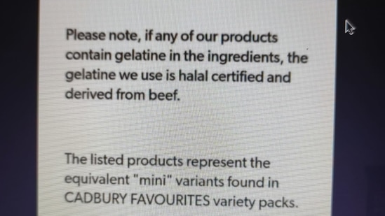 Cadbury issued a clarification after a screenshot claiming that the company uses gelatin in some of their products went viral. (Twitter)