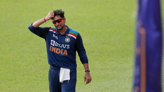 Kuldeep Yadav scratches his head while fielding on the first one-day international cricket match between Sri Lanka and India in Colombo.(AP) Kuldeep Yadav scratches his head while fielding on the first one-day international cricket match between Sri Lanka and India in Colombo.(AP)