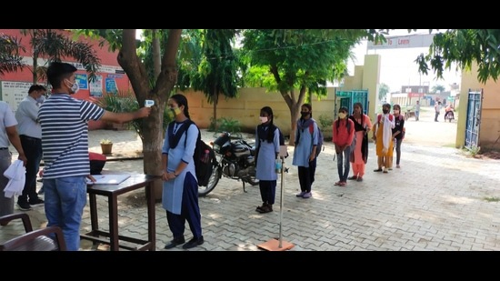 As per officials of the education department, the attendance on the first day (on July 16) in government schools was below 20% but now it’s improving in Karnal and Ambala. (HT Photo) As per officials of the education department, the attendance on the first day (on July 16) in government schools was below 20% but now it’s improving in Karnal and Ambala. (HT Photo)