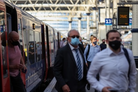 The Spanish government lifted the mandate to wear masks outdoors from June 26 onwards, however, individuals still have to wear them on public transportation, including trains. (Hollie Adams/Bloomberg) The Spanish government lifted the mandate to wear masks outdoors from June 26 onwards, however, individuals still have to wear them on public transportation, including trains. (Hollie Adams/Bloomberg)