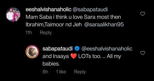 Saba Ali Khan said that she loves all her ‘babies’.