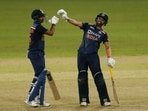 Bhuvneshwar Kumar and Deepak Chahar celebrate India's 3-wicket win against Sri Lanka in Colombo(AP)