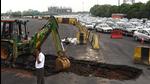 Officials said that the four-inch patch was excavated and repair work is underway. (Vipin Kumar/HT PHOTO) Officials said that the four-inch patch was excavated and repair work is underway. (Vipin Kumar/HT PHOTO)