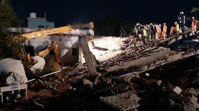 A three-storey building in Khawaspur of Farrukhnagar collapsed on Sunday. (HT Photo) A three-storey building in Khawaspur of Farrukhnagar collapsed on Sunday. (HT Photo)