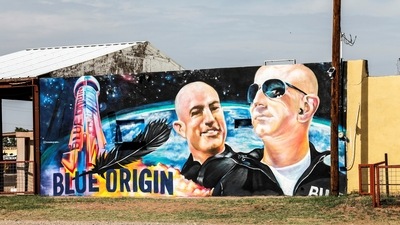 Jeff Bezos, who will fly off to space nine days after Richard Branson was aboard his company Virgin Galactic's rocket plane, said "this isn't a competition." (Reuters Photo)