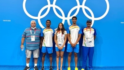 The Indian swimming contingent training ahead of the start of the Tokyo Olympics. (SAI)