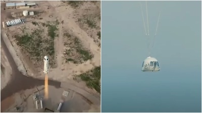 New Shepard flight safely touched down after approximately 11 minutes from launch. (Blue Origin)