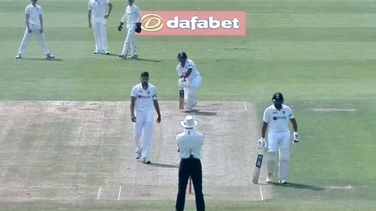 Avesh Khan playing against India in the three-day match(Durham Cricket/screengrab)