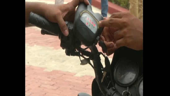 Students of VVP Engineering college came up with the innovative idea of this bike that can run for almost 40 km on a fully charged battery.(ANI)