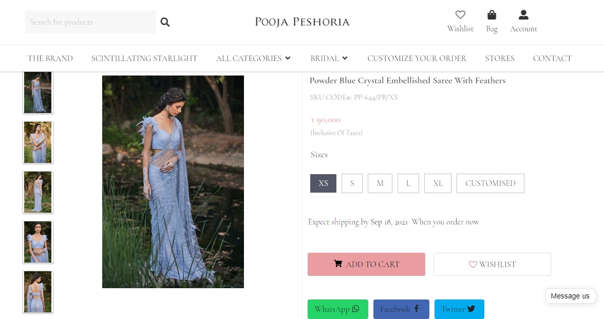 Shweta Tiwari's powder blue saree from Pooja Peshoria(poojapeshoria.com)