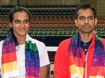 Tokyo Olympics bound badmiton player PV Sindhu and coach P Gopichand at the Gachibowli Stadium in Hyderabad, 