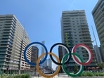 The Olympic rings in display at Tokyo