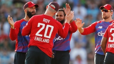England v Pakistan: England's Adil Rashid celebrates taking the wicket of Pakistan's Sohaib Maqsood, caught by Jason Roy (Action Images via Reuters)