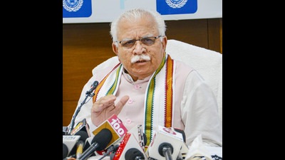 Haryana CM Manohar Lal Khattar addressing a press conference in Chandigarh on Wednesday. (PTI) Haryana CM Manohar Lal Khattar addressing a press conference in Chandigarh on Wednesday. (PTI)