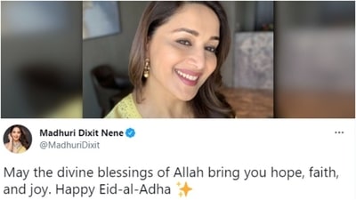 Madhuri Dixit Nene: "May the divine blessings of Allah bring you hope, faith, and joy. Happy Eid-al-Adha," wrote Madhuri Dixit Nene on Twitter. (Instagram/@madhuridixit)