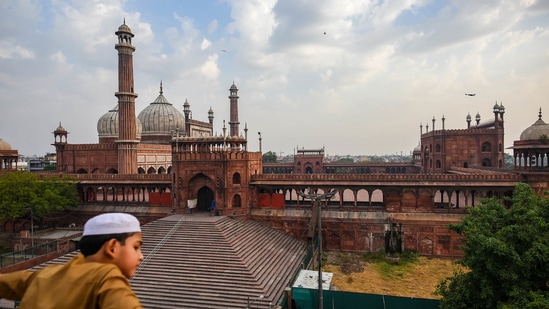 Bakrid Eid-al-Adha 2021: Early morning visuals showed a handful of people in the Jama Masjid mosque in the shadow of a heavy police security blanket prohibiting crowding.. (File photo by Amal KS/ Hindustan Times)