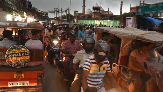 "We need to follow Covid-19 guidelines for the safety of ourselves and our families in view of the third wave. We had decided to allow limited people to offer namaz at Jama Masjid. 15-20 people offered prayers," the Shahi Imam Abdul Ghafoor Shah Bukhari told news agency ANI.(Arvind Yadav/HT PHOTO)