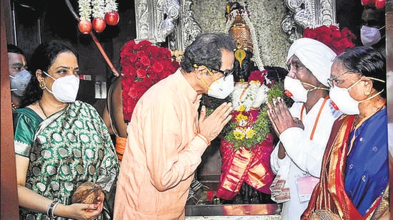 Maharashtra Chief Minister Uddhav Thackeray visits temple of Lord Vitthala to perform pooja on occasion of Ashadhi Ekadashi at Pandharpur in Pune. (HT PHOTO)