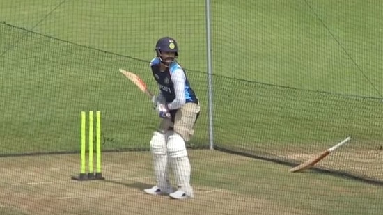 Indian captain Virat Kohli bats in the nets during lunch on day 2 of India's practice match at Durham.(Youtube/Durham Cricket)