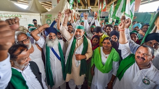 The farmers' unions said they will hold a 'Kisan Parliament' at Jantar Mantar parallel to the Monsoon Session of the Parliament and around 200 protesters from Singhu border would attend it every day. (PTI Photo/ Manvender Vashist)(PTI)