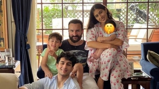 Saif Ali Khan poses with his children Sara, Ibrahim, Taimur and Jeh. 