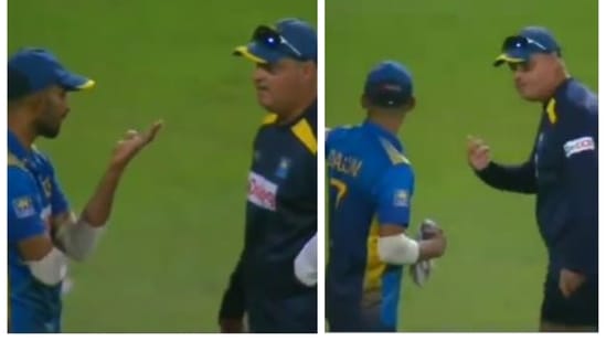 Sri Lanka captain Dasun Shanaka and coach Mickey Arthur arguing after 2nd ODI against India