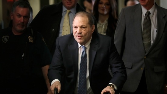 FILE - In this Feb. 24, 2020 file photo, Harvey Weinstein arrives at a Manhattan courthouse for jury deliberations in his rape trial in New York. (AP)