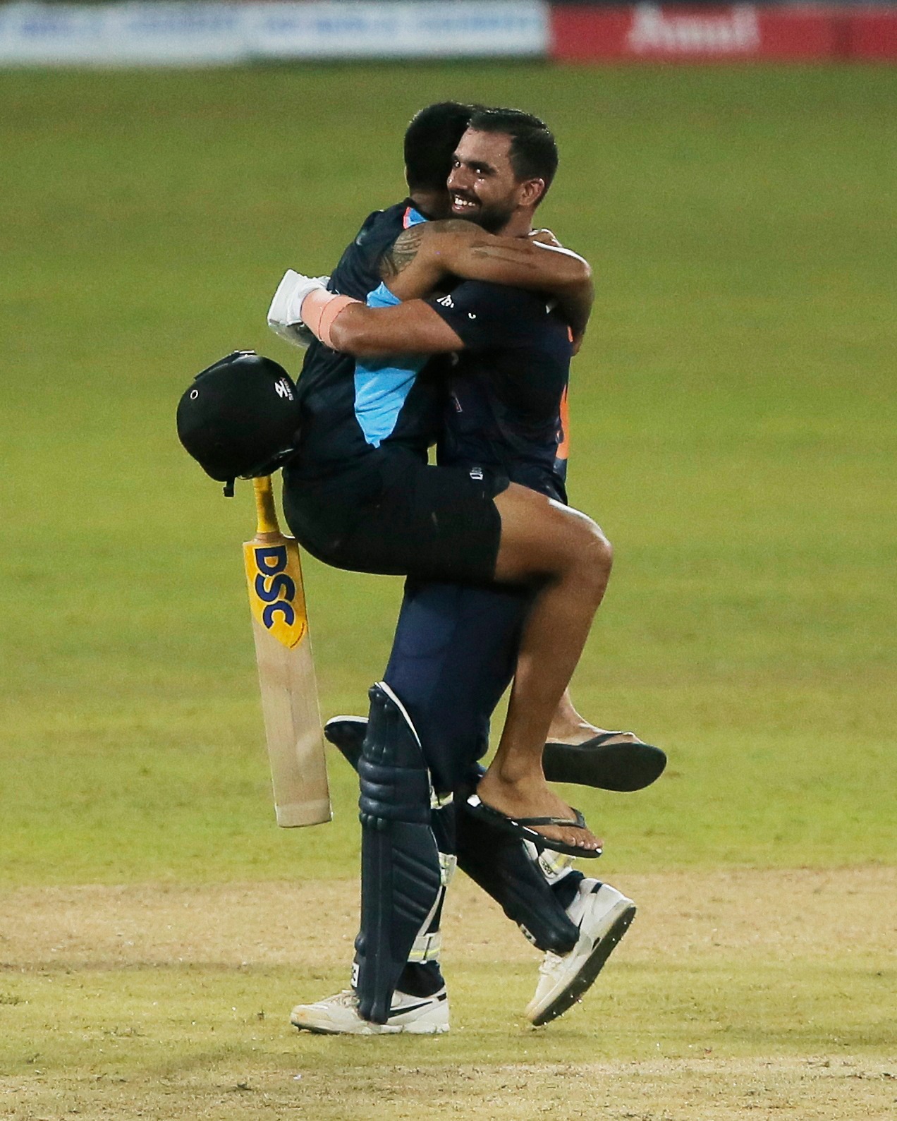 India's Deepak Chahar celebrates after guiding the team to a thrilling win&nbsp; (REUTERS)