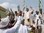 BKU spokesperson and farmer leader Rakesh Tikait addresses a gathering on the eve of 'Kisan Parliament' at Ghazipur (Delhi-UP border), near New Delhi, India, on Wednesday, July 21, 2021. 