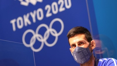Tokyo Olympics: Novak Djokovic of Serbia wears a protective face mask during the press conference (REUTERS)