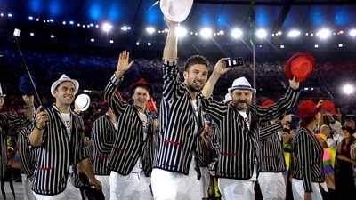 FILE - Team Czech Republic arrives during the opening ceremony for the Summer Olympics in Rio de Janeiro, Brazil on Aug. 5, 2016. Olympic gear makes for lively social media fodder, starting with the hours-long Parade of Nations. The year's wait due to the pandemic has given enthusiasts extra time to ponder what they love or hate. There's the Czech Republic and its "Beetlejuice" stripes in Rio 2016. (AP) FILE - Team Czech Republic arrives during the opening ceremony for the Summer Olympics in Rio de Janeiro, Brazil on Aug. 5, 2016. Olympic gear makes for lively social media fodder, starting with the hours-long Parade of Nations. The year's wait due to the pandemic has given enthusiasts extra time to ponder what they love or hate. There's the Czech Republic and its "Beetlejuice" stripes in Rio 2016. (AP)